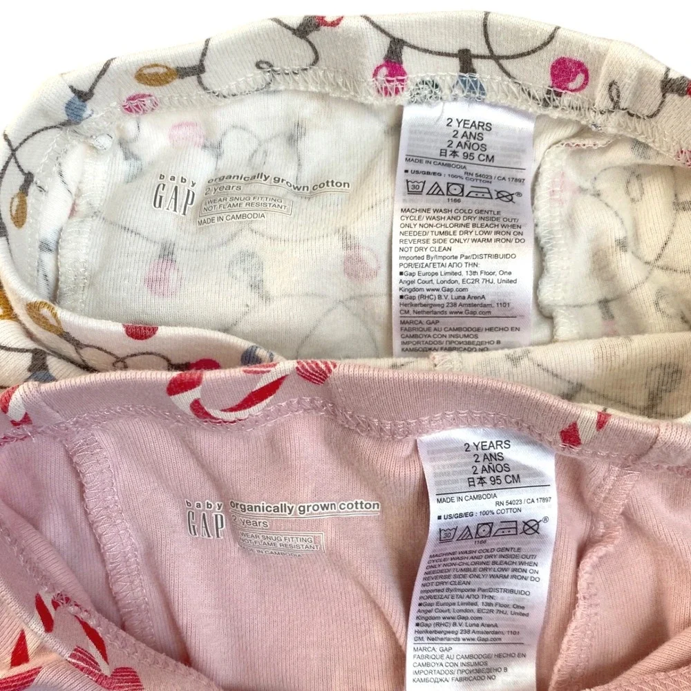 2x BABY GAP Holiday Organic Cotton Pajama Sets SZ 2 Candy Canes Lights Christmas
